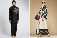 Left: Marks & Spencer's Paisley Print Burkini. Right: An outfit from the Dolce & Gabbana Abaya and Hijab Collection