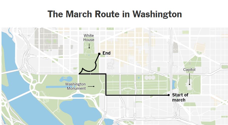 A washingtoni tüntetésen a menet a Kapitólium közeléből indult el, s a Fehér Ház közelében ért véget